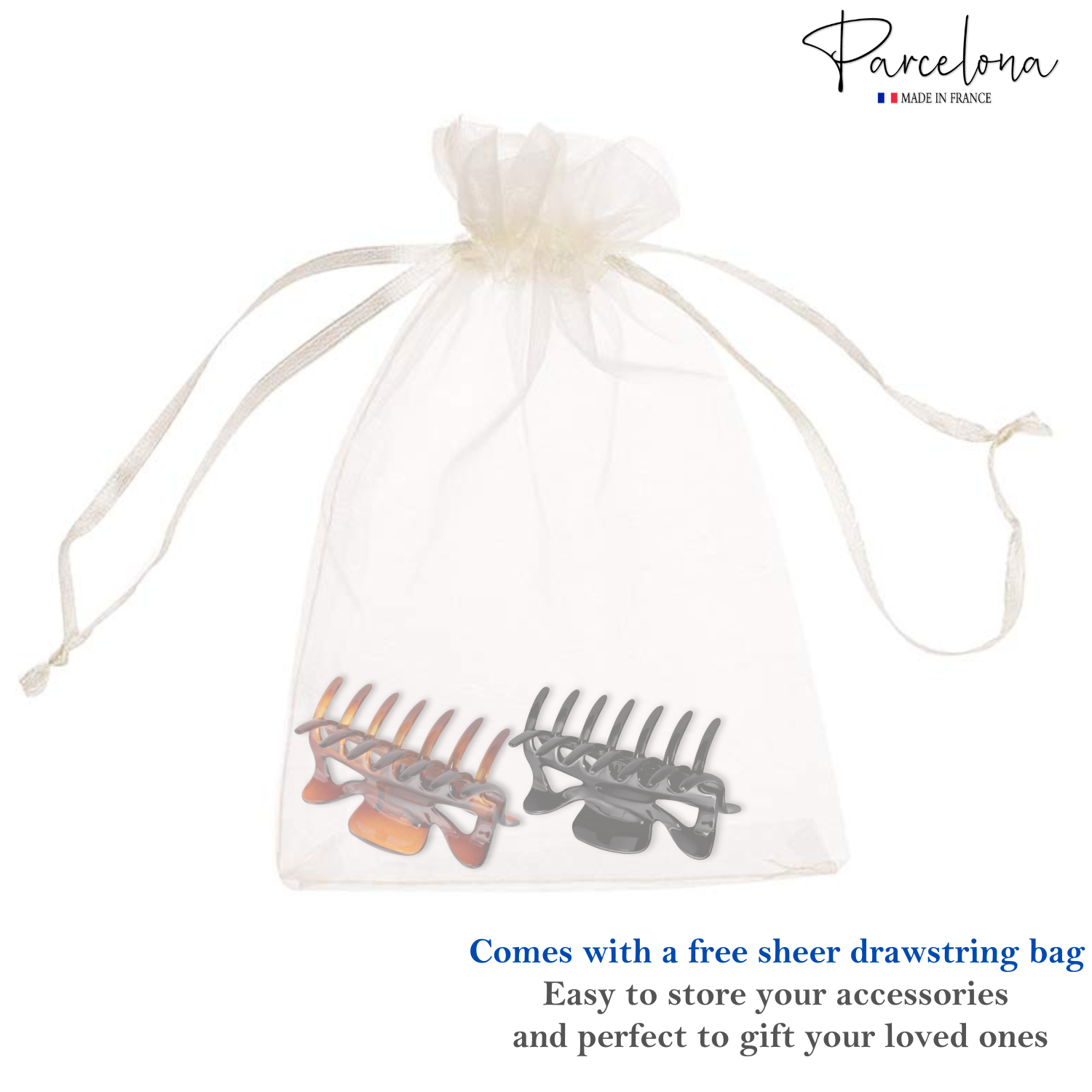 Parcelona French Classic 3" Medium Cellulose Hair Claws for Women & Girls (2Pcs)