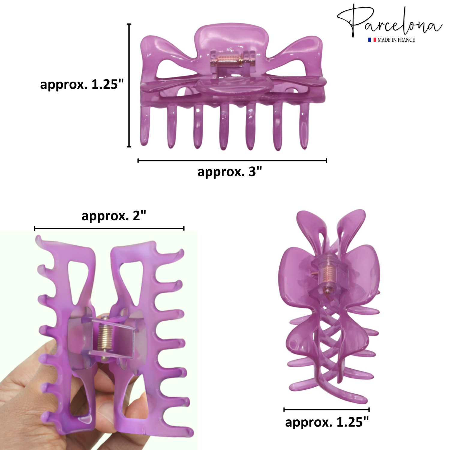 Parcelona French Classic 3" Medium Cellulose Covered Spring Hair Claw Clip