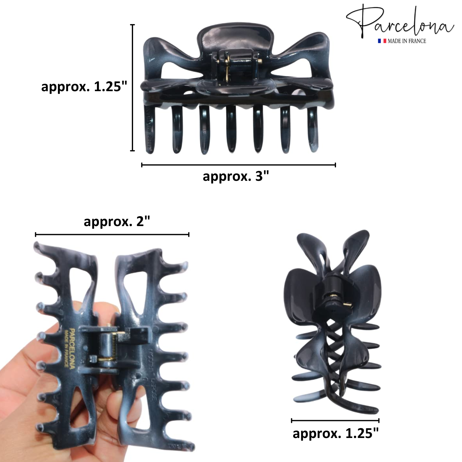 Parcelona French Classic 3" Medium Cellulose Covered Spring Hair Claw Clip