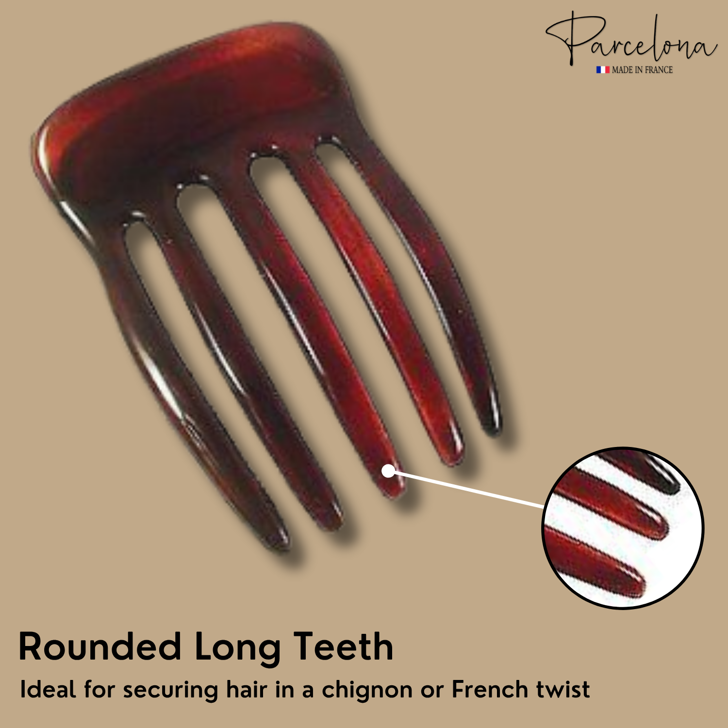 Parcelona French Five Fingers Shell Cellulose Medium 3" Side Hair Combs(2 Pcs)