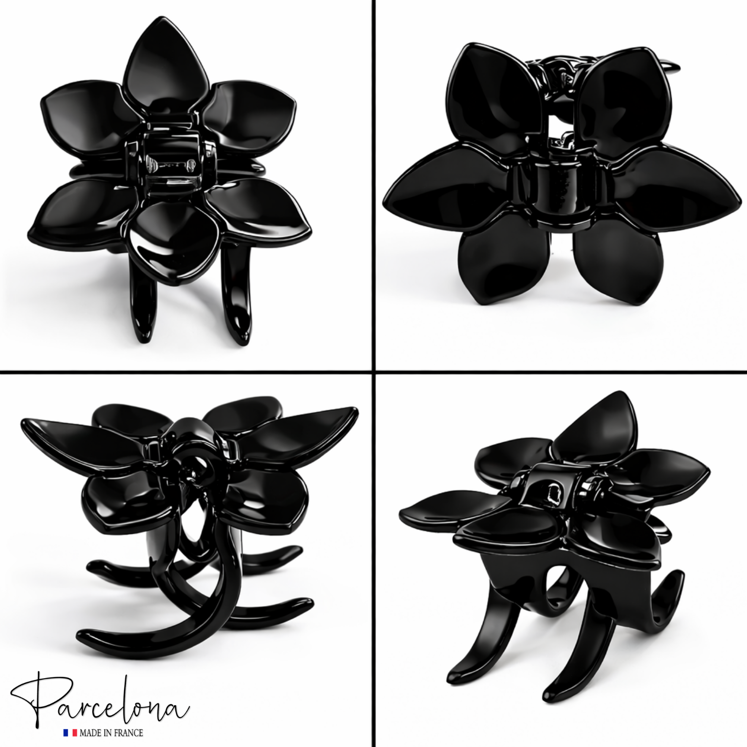 Parcelona French Clove Flower 4 Teeth Tortoise Shell Pony Holder Hair Claw
