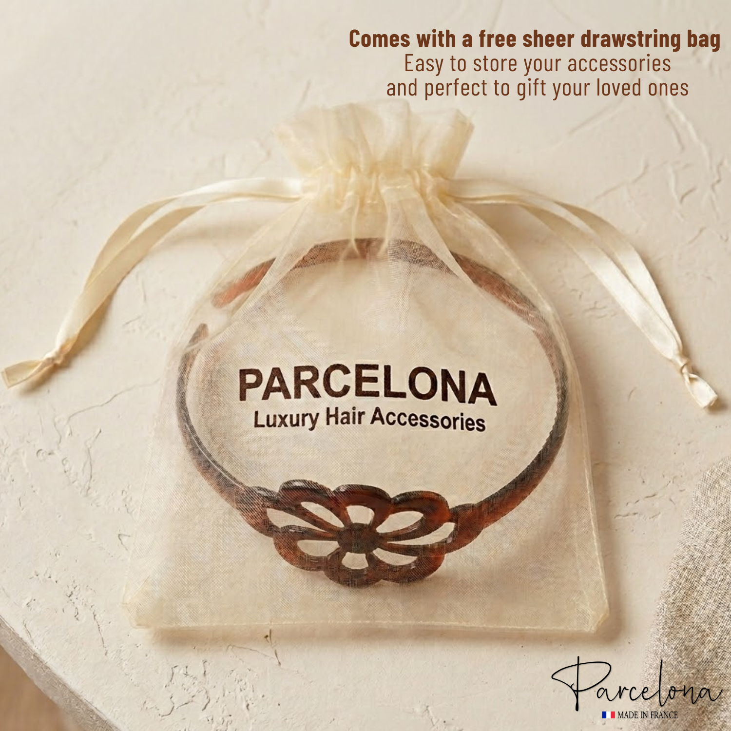 Parcelona French Wide Flower Tortoise Shell Brown Cellulose Acetate Headband