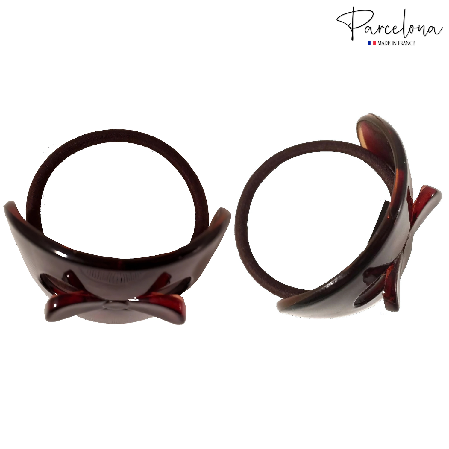 Parcelona French Bow Celluloid Shell Ponytail Elastic Hair Tie Ponies Band
