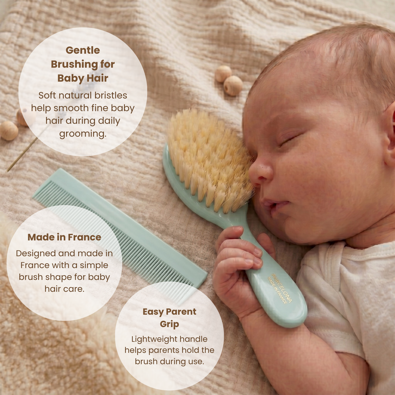 Parcelona French Grooming Combo 6” Cellulose Baby Brush and Comb for Toddlers