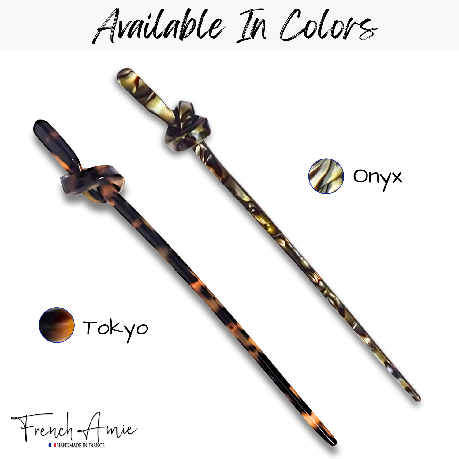 French Amie Knot Handmade  7" Tokyo Cellulose Acetate Chignon Bun Hair Pin Stick