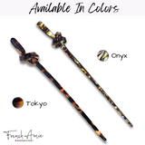 French Amie Knot Handmade 7" Onyx Cellulose Acetate Chignon Bun Hair Pin Stick