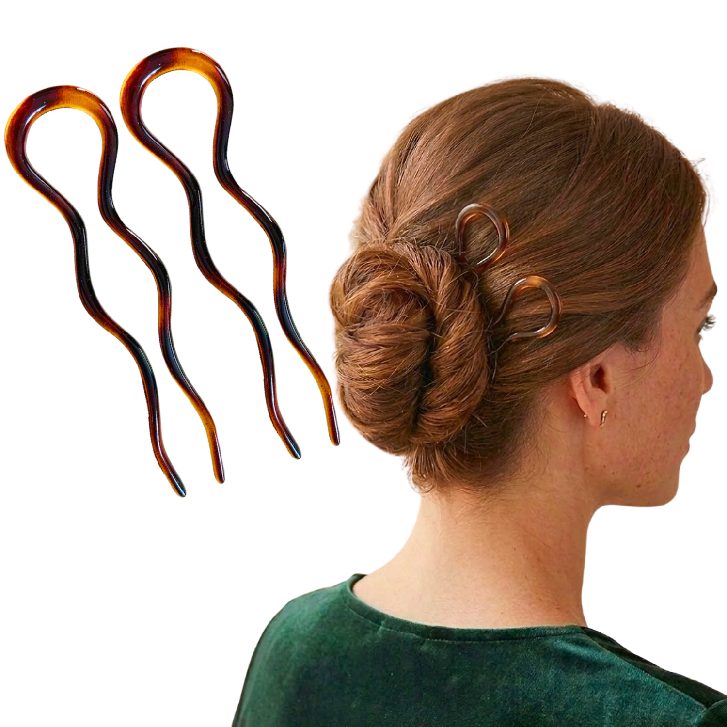 Parcelona French 2pc Wavy U Shape Hair Pin Cellulose Acetate 5" Chignon Bun Pins