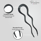 Parcelona French Black Extra Large 5 Inches Wavy Crink U Shaped Hair Pin 2 Pins