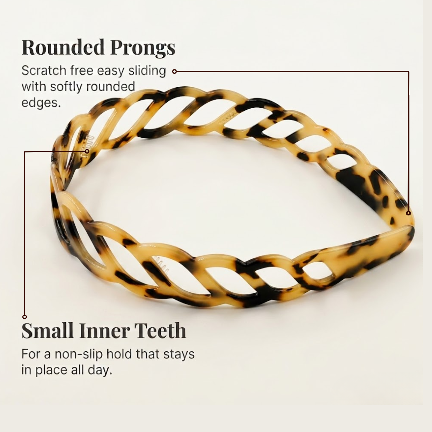 Moeni Twist Acetate Headband with Inner Teeth for Women and Girls