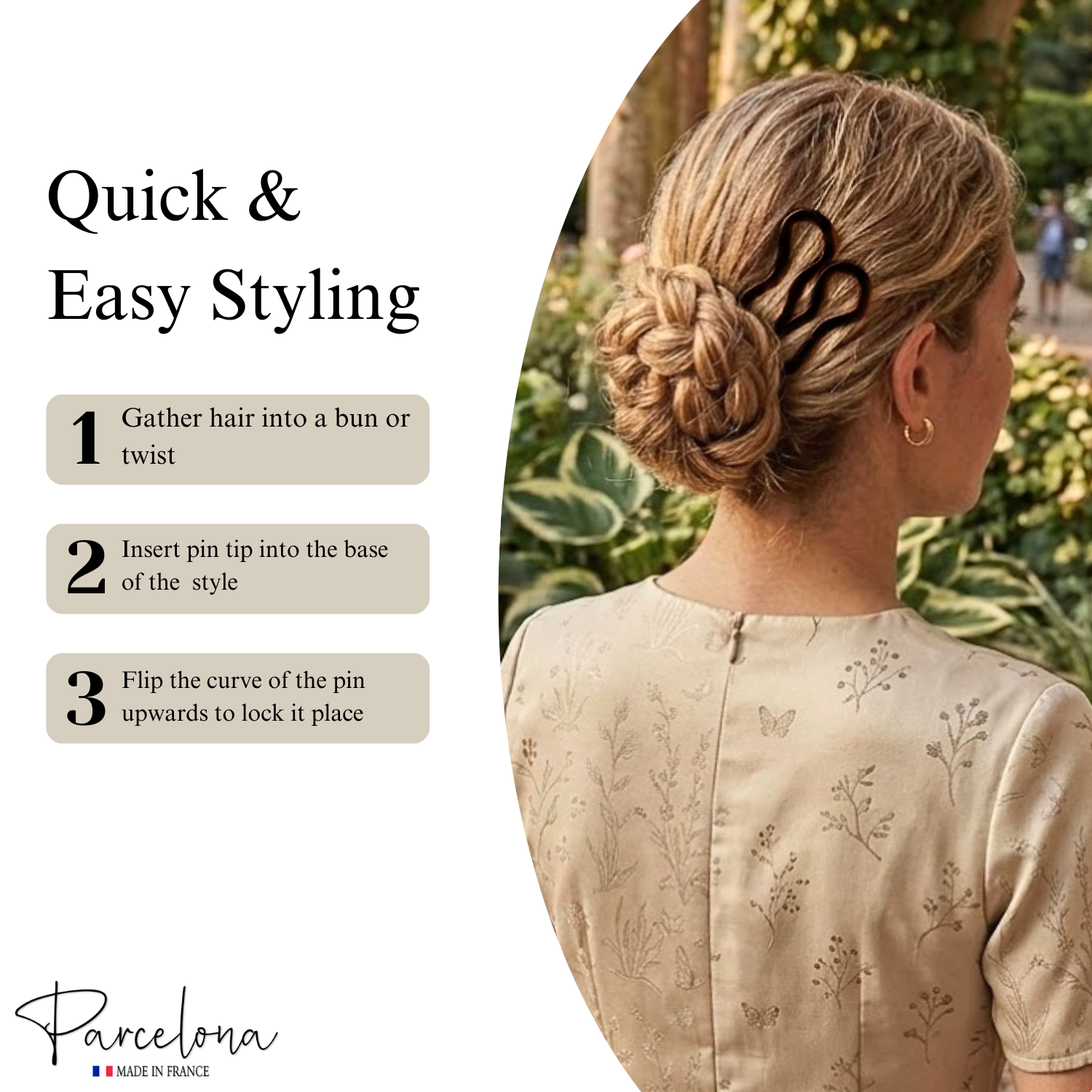Parcelona French 2pc Wavy U Shape Hair Pin Cellulose Acetate 5" Chignon Bun Pins