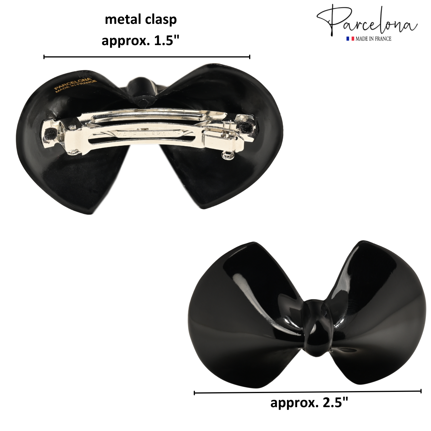 Parcelona French Bow Small Hair Barrette Black Hair Clips for Women - 2 Pieces