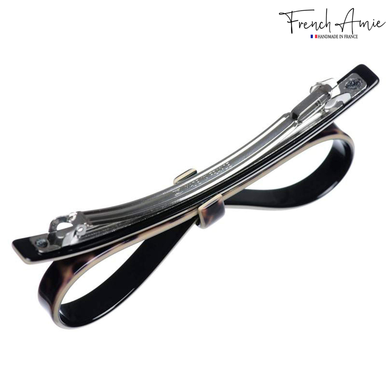 French Amie Sleek Bow Leopard Brown Large Handmade Cellulose Hair Clip Barrette