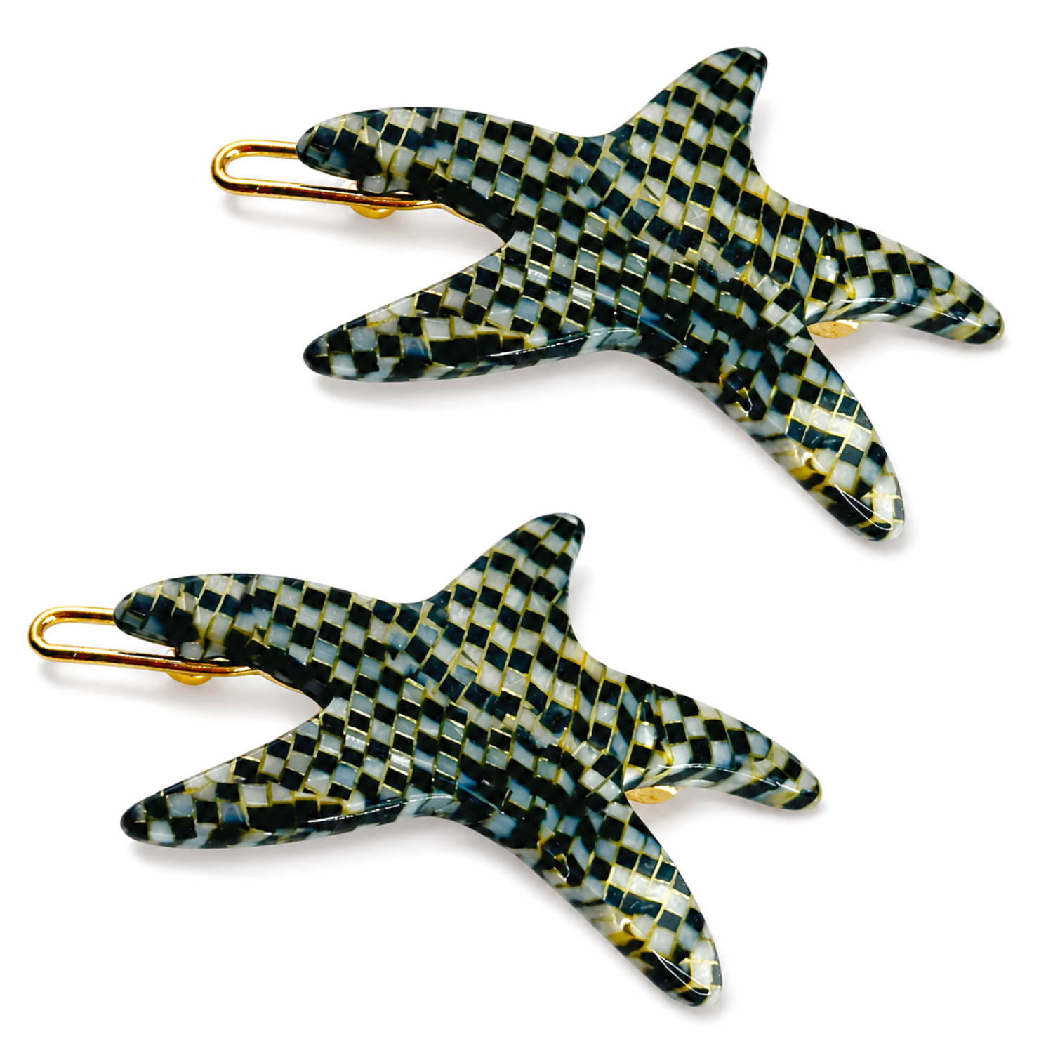 French Amie Star Fish Small Hair Clips Cellulose Acetate Beach Barrette Slide Set of 2