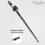 French Amie Knot Handmade 7" Onyx Cellulose Acetate Chignon Bun Hair Pin Stick