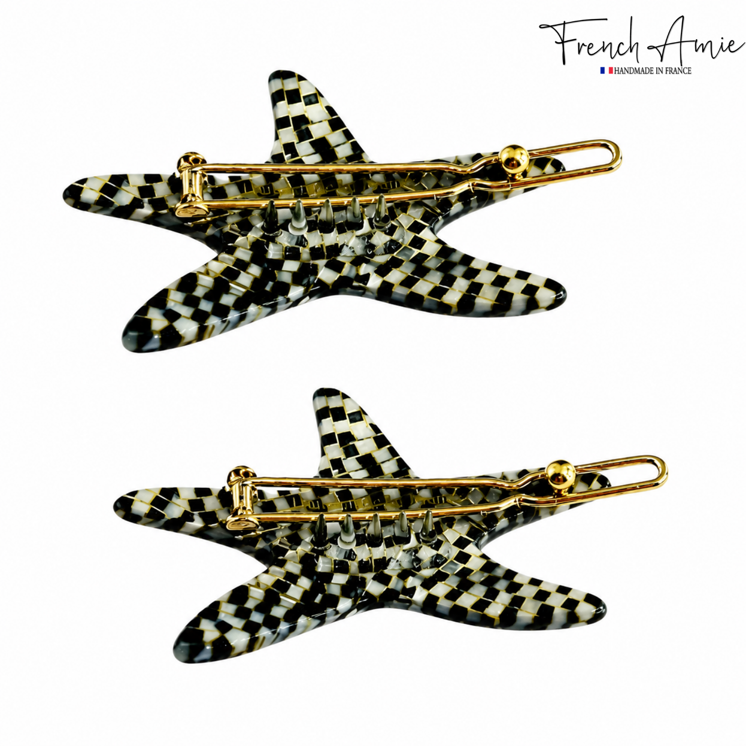 French Amie Star Fish Small Hair Clips Cellulose Acetate Beach Barrette Slide Set of 2