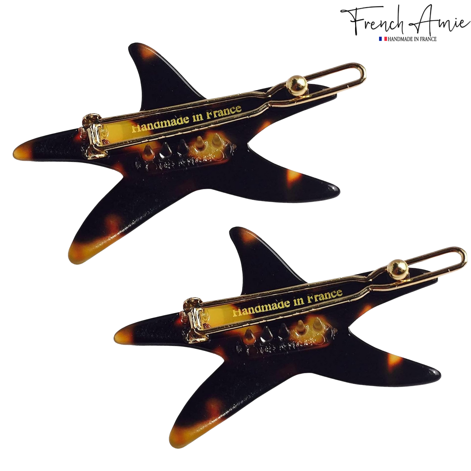 French Amie Star Fish Small Hair Clips Cellulose Acetate Beach Barrette Slide Set of 2