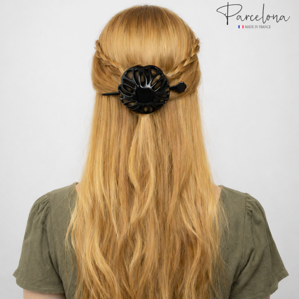 Parcelona French Radial 3.5 Inch Dome Bun Holder Hair Slide Cuff Pin with Stick