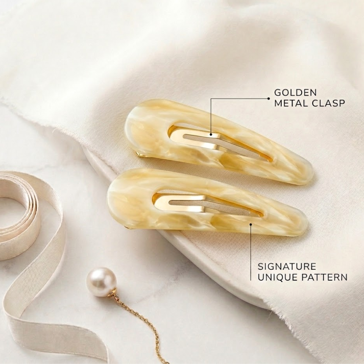 Moeni Teardrop Marble Acetate 2.75 Inch Snap Hair Clips for Women Set of 2