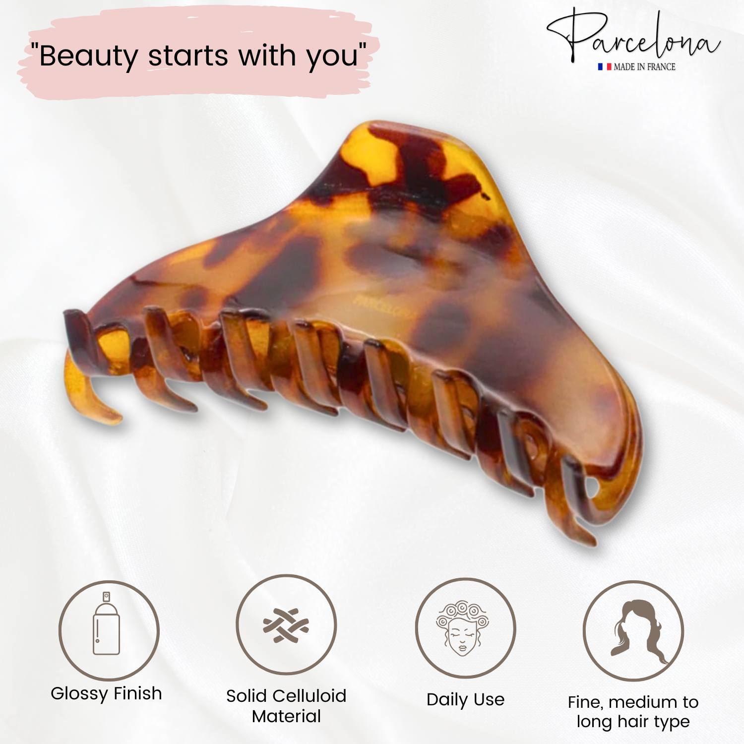 Parcelona French Boss Thin 3 1/2" Medium Cellulose Jaw Hair Claw for Women
