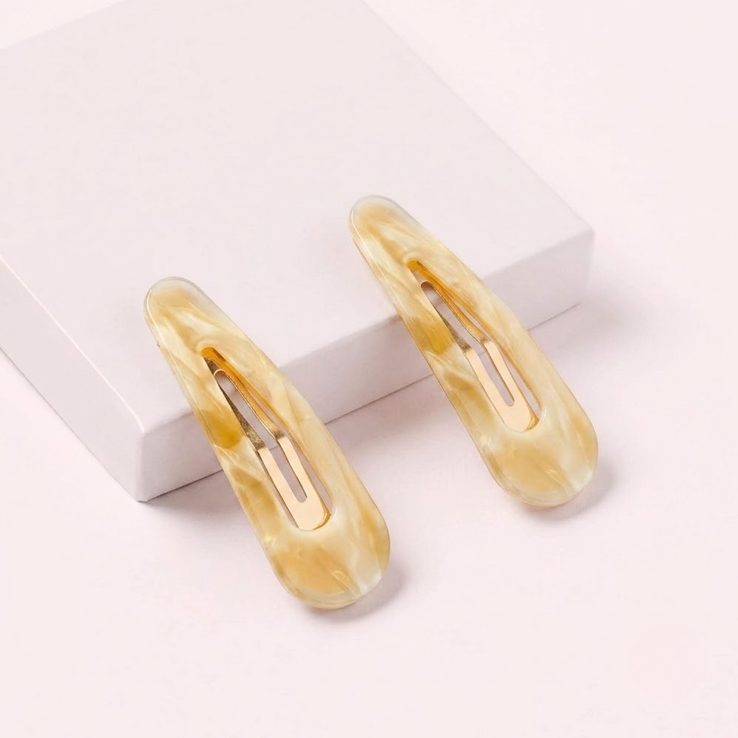 Moeni Teardrop Marble Acetate 2.75 Inch Snap Hair Clips for Women Set of 2