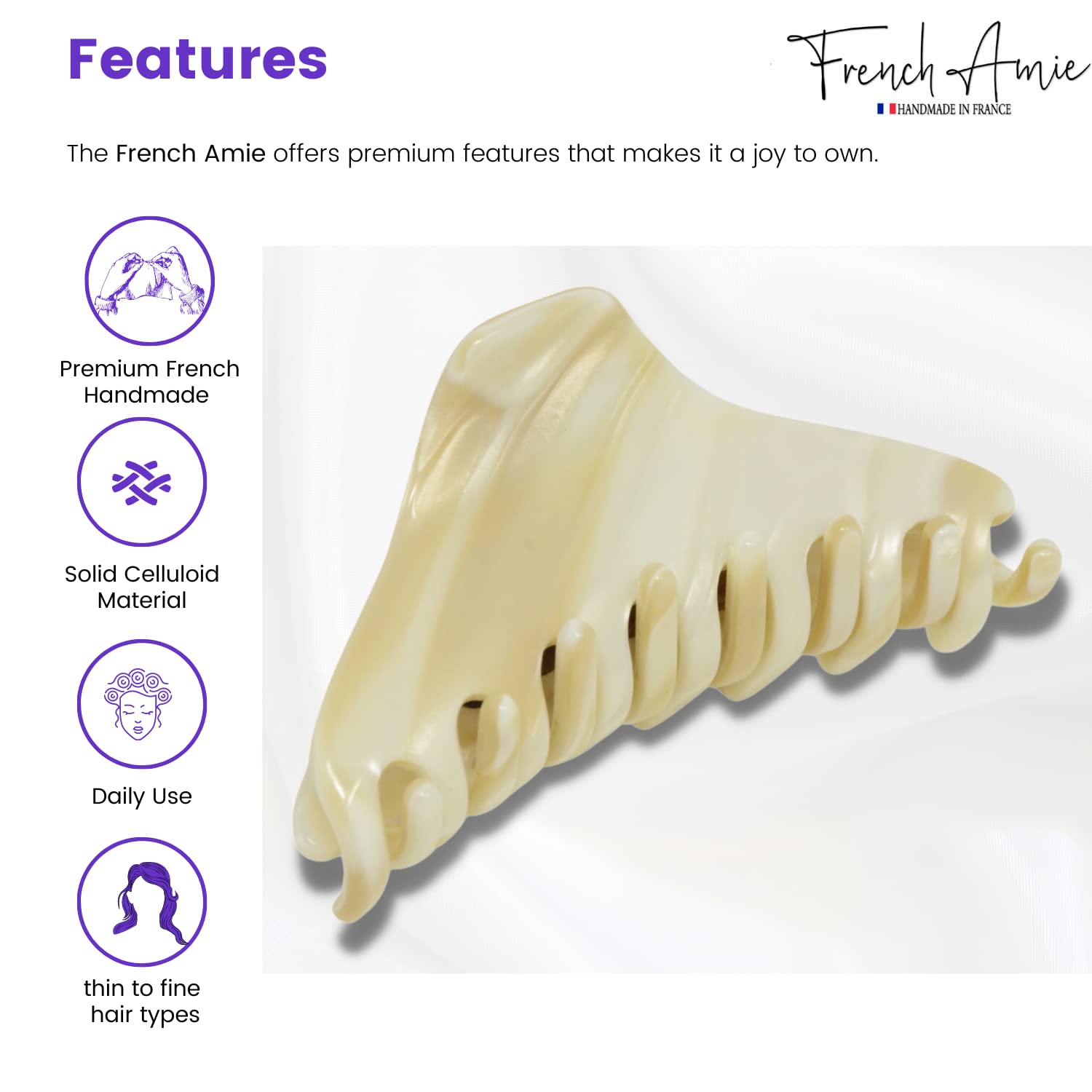 French Amie Director Thin and Narrow Small Handmade Cellulose Hair Claw for Women