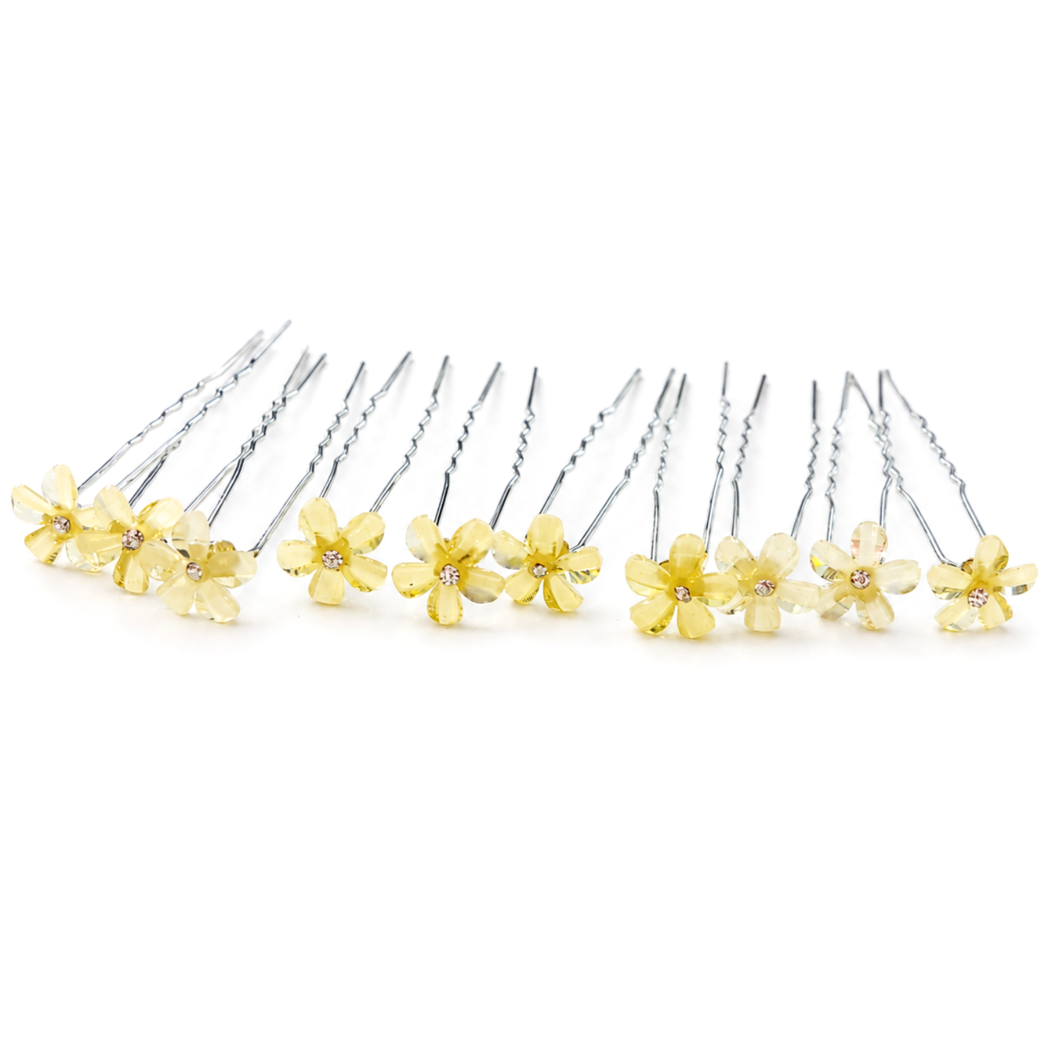 Moeni Petal Yellow Flower Small U Shaped Hair Pins for Women, Pack of 10