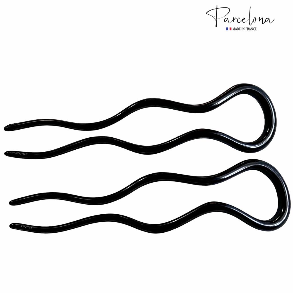 Parcelona French 2pc Wavy U Shape Hair Pin Cellulose Acetate 5" Chignon Bun Pins