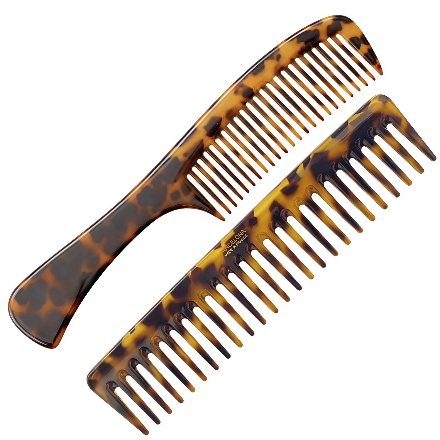 Parcelona 2pc Wide Tooth Comb Set French Cellulose Acetate Hair Detangler Combs