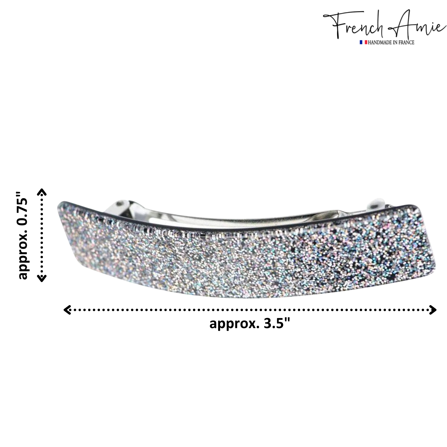 French Amie Glittery Bar Large Handmade Cellulose Hair Clip Barrette for Women