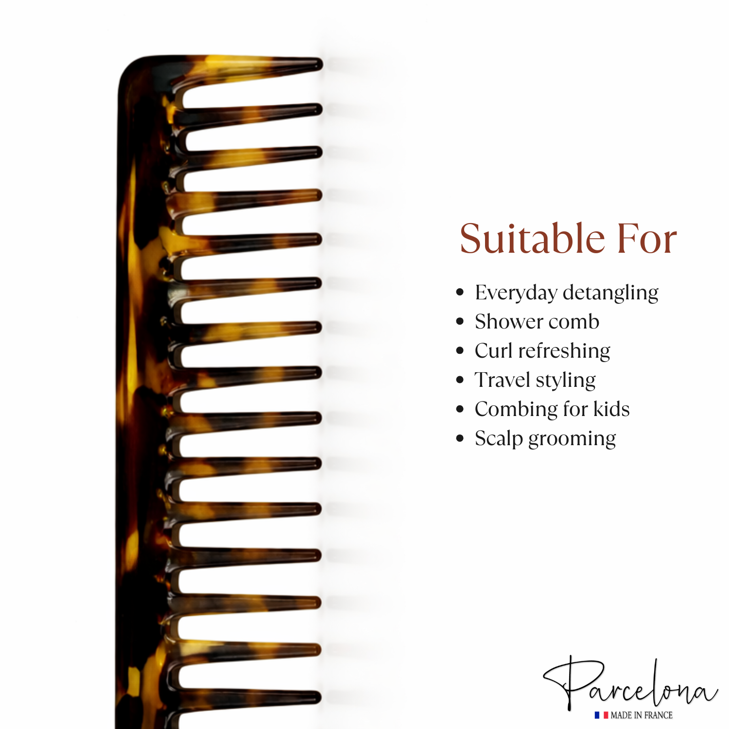 Parcelona French Wide Tooth Rake Giraffe Large Cellulose Hair Detangling Comb