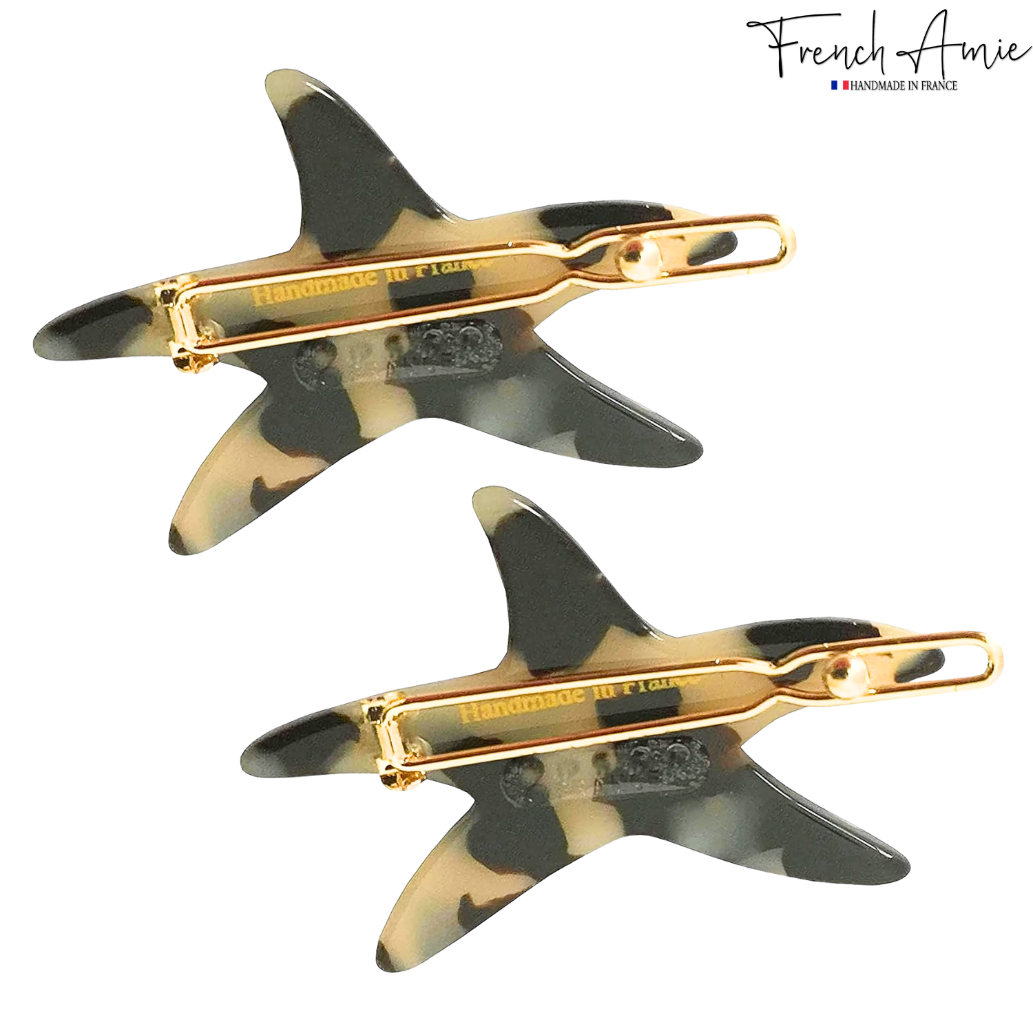 French Amie Star Fish Small Hair Clips Cellulose Acetate Beach Barrette Slide Set of 2