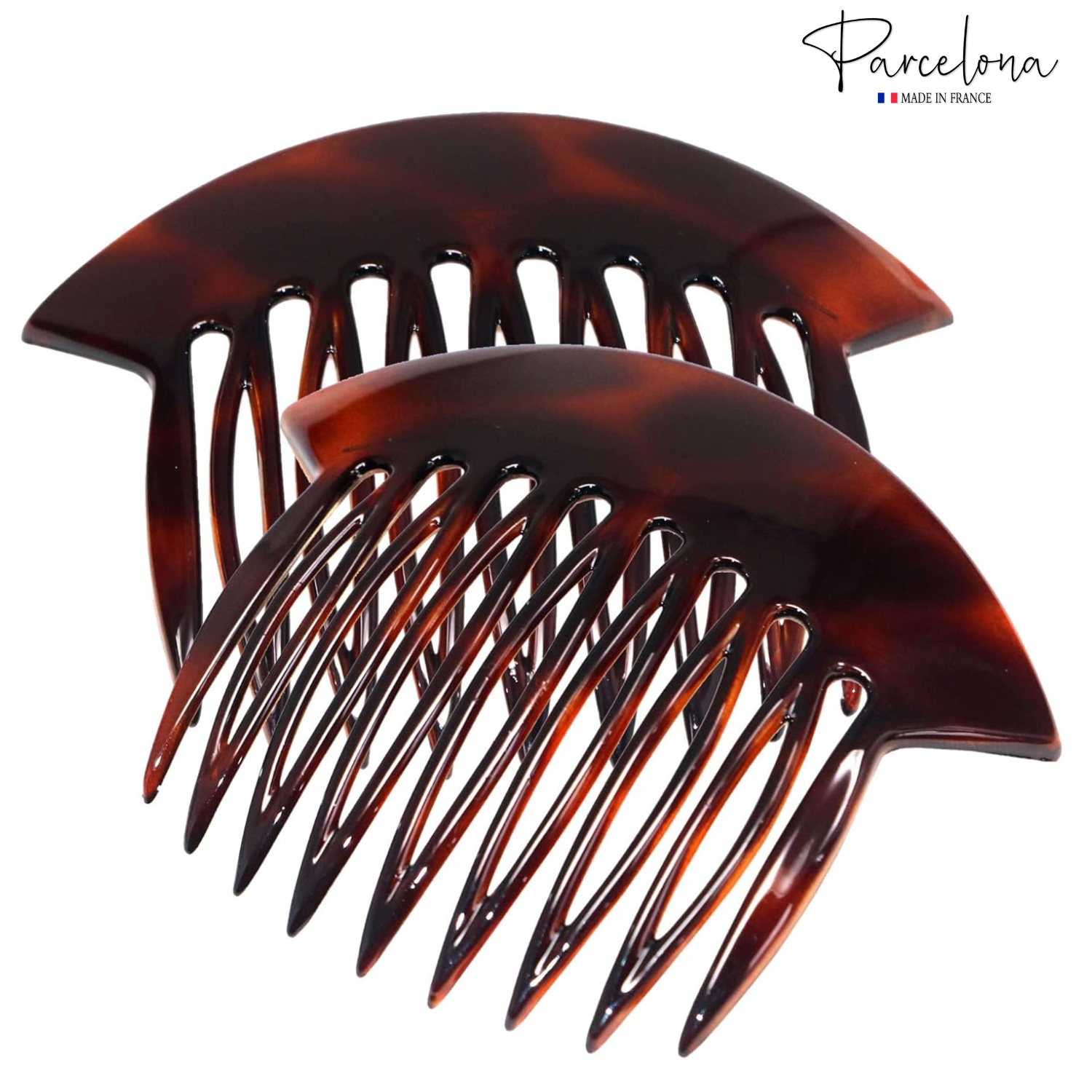 Parcelona French Wide Edge Shell Large 4" Cellulose Set of 2 Side Hair Combs