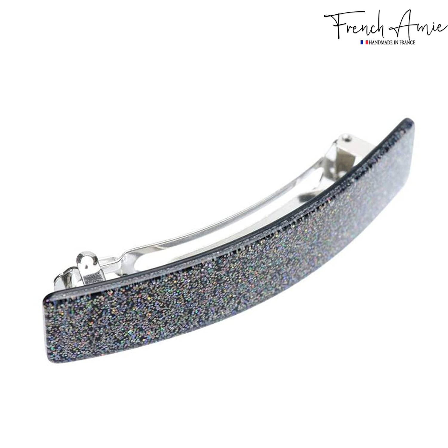 French Amie Glittery Bar Large Handmade Cellulose Hair Clip Barrette for Women