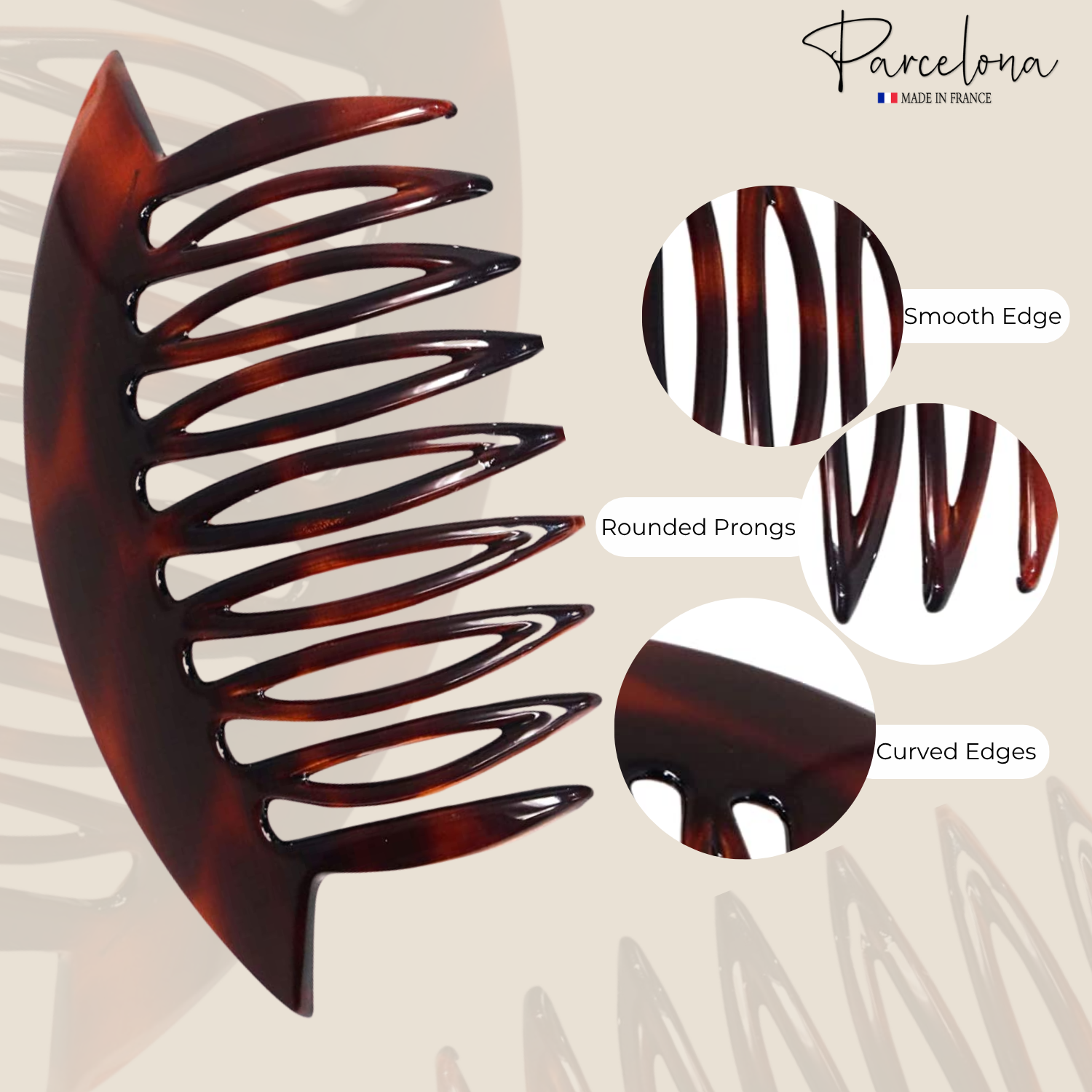 Parcelona French Wide Edge Shell Large 4" Cellulose Set of 2 Side Hair Combs