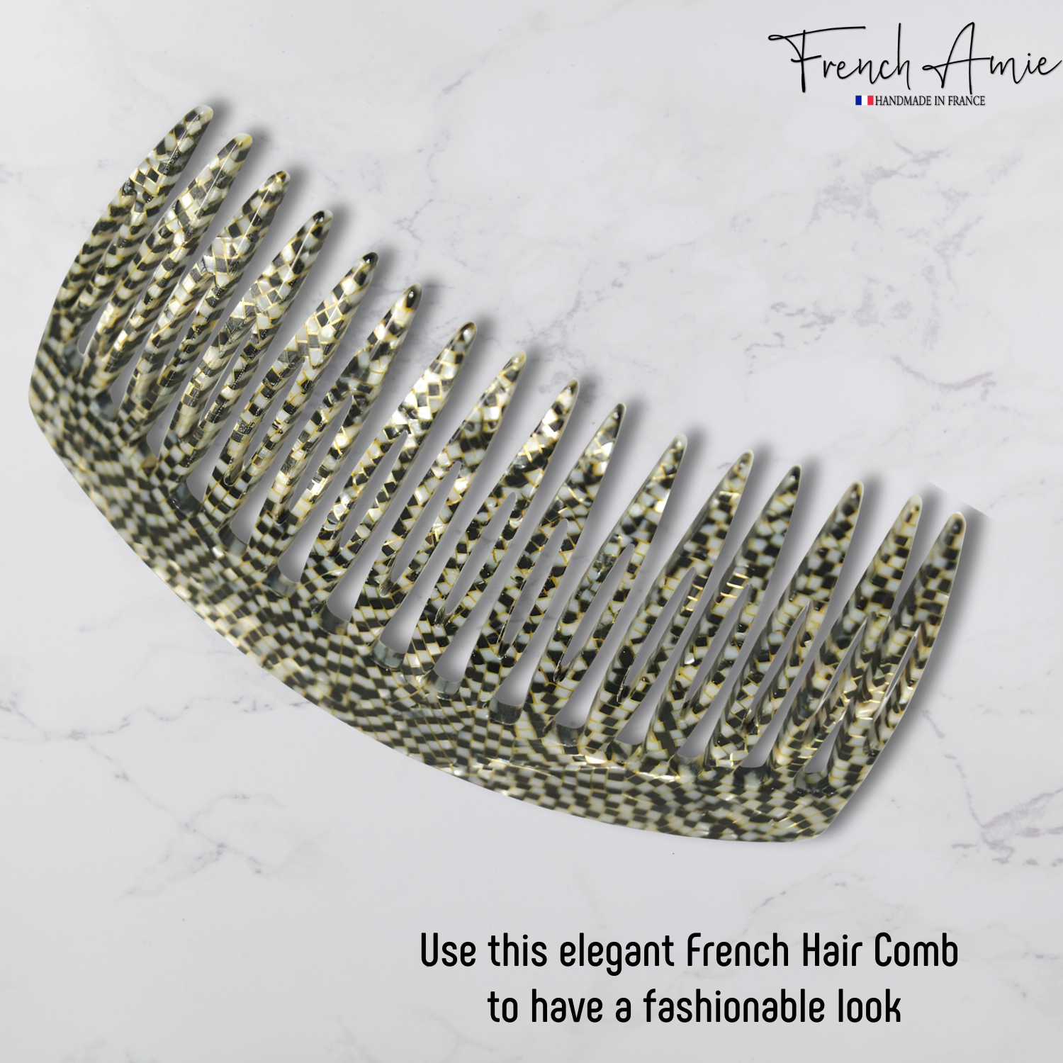 French Amie Opera Handmade Medium 16 Teeth Cellulose Acetate Side Hair Comb