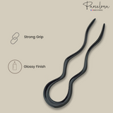 Parcelona French Black Extra Large 5 Inches Wavy Crink U Shaped Hair Pin 2 Pins
