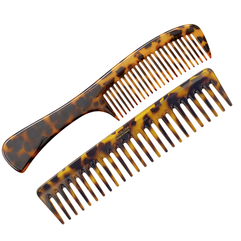 Parcelona 2pc Wide Tooth Comb Set French Cellulose Acetate Hair Detangler Combs