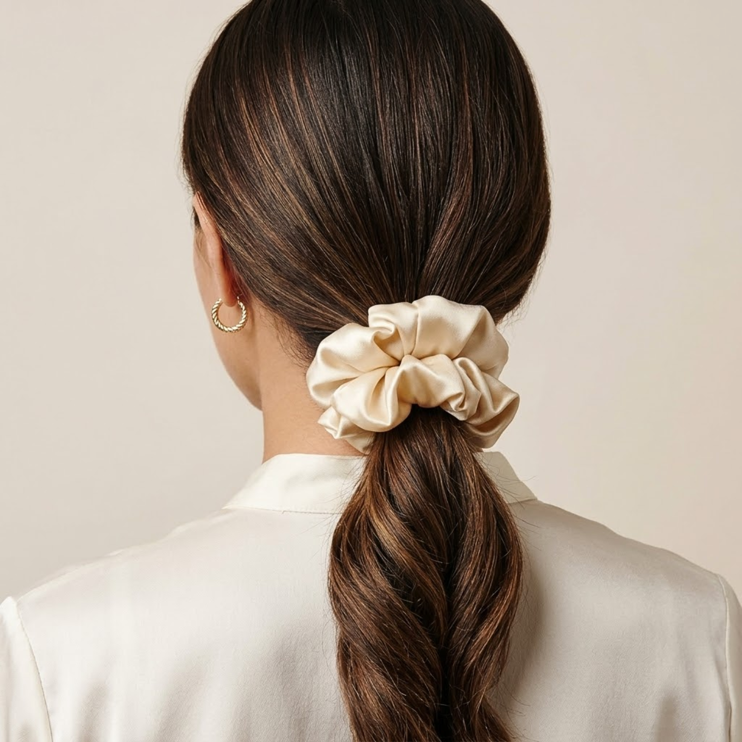 Moeni Natural Mulberry Silk Scrunchie Large Hair Tie No Crease Sleep, Daily Use