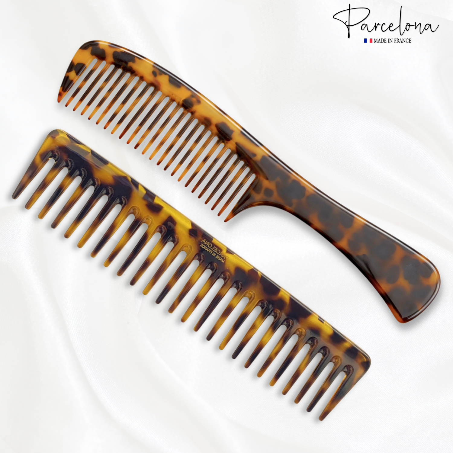 Parcelona 2pc Wide Tooth Comb Set French Cellulose Acetate Hair Detangler Combs