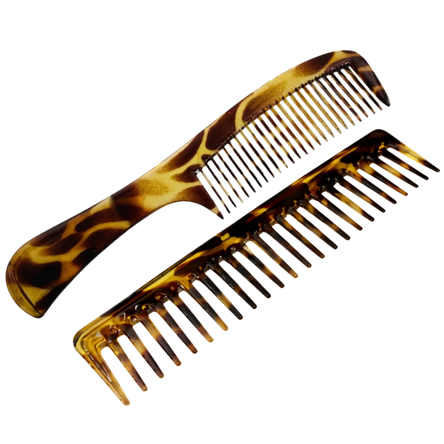 Parcelona 2pc Wide Tooth Comb Set French Cellulose Acetate Hair Detangler Combs
