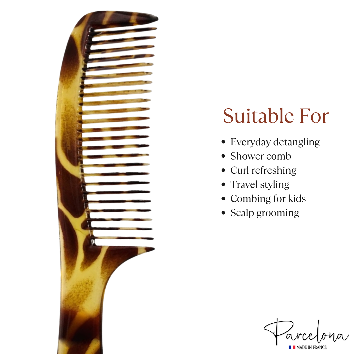 Parcelona 2pc Wide Tooth Comb Set French Cellulose Acetate Hair Detangler Combs