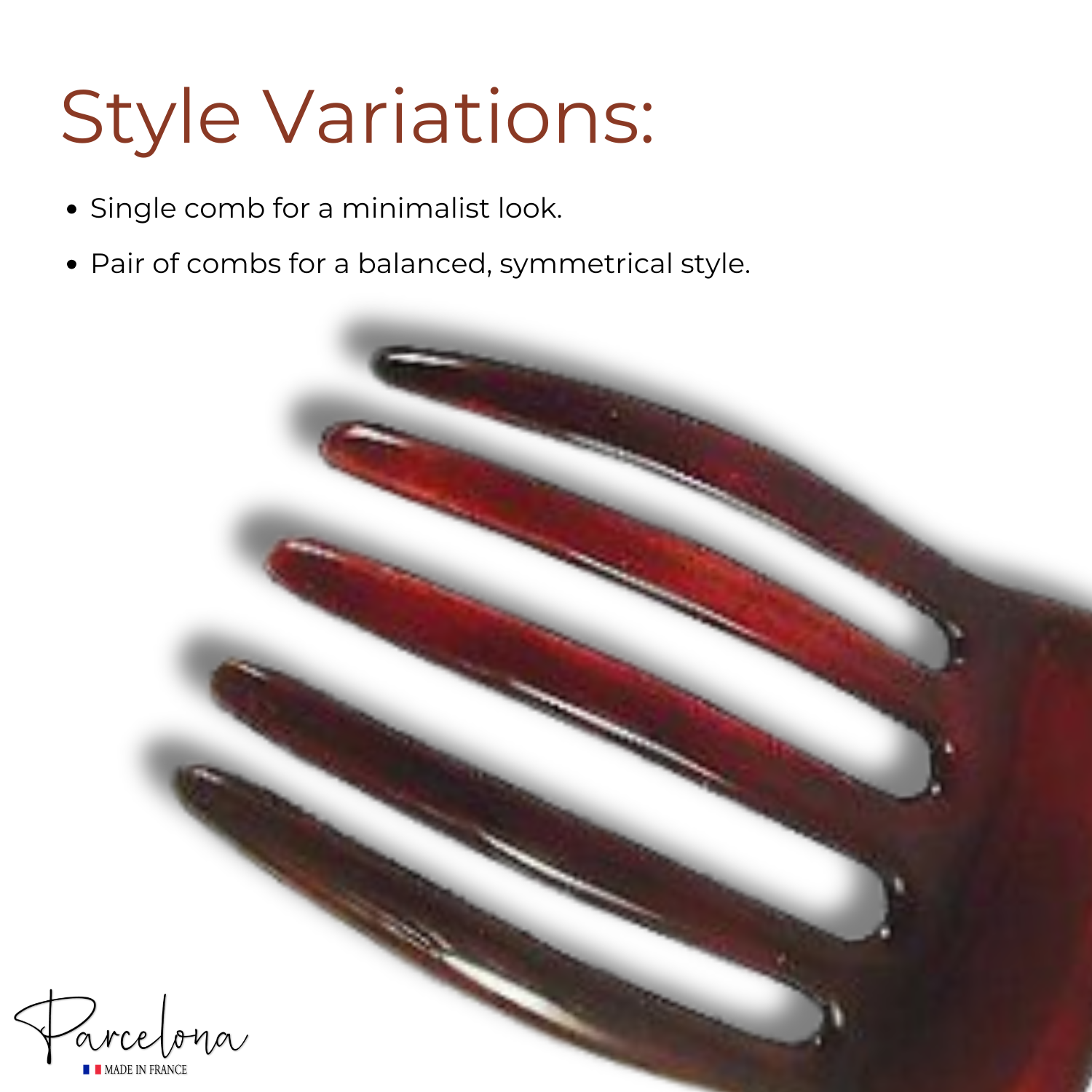 Parcelona French Five Fingers Shell Cellulose Medium 3" Side Hair Combs(2 Pcs)
