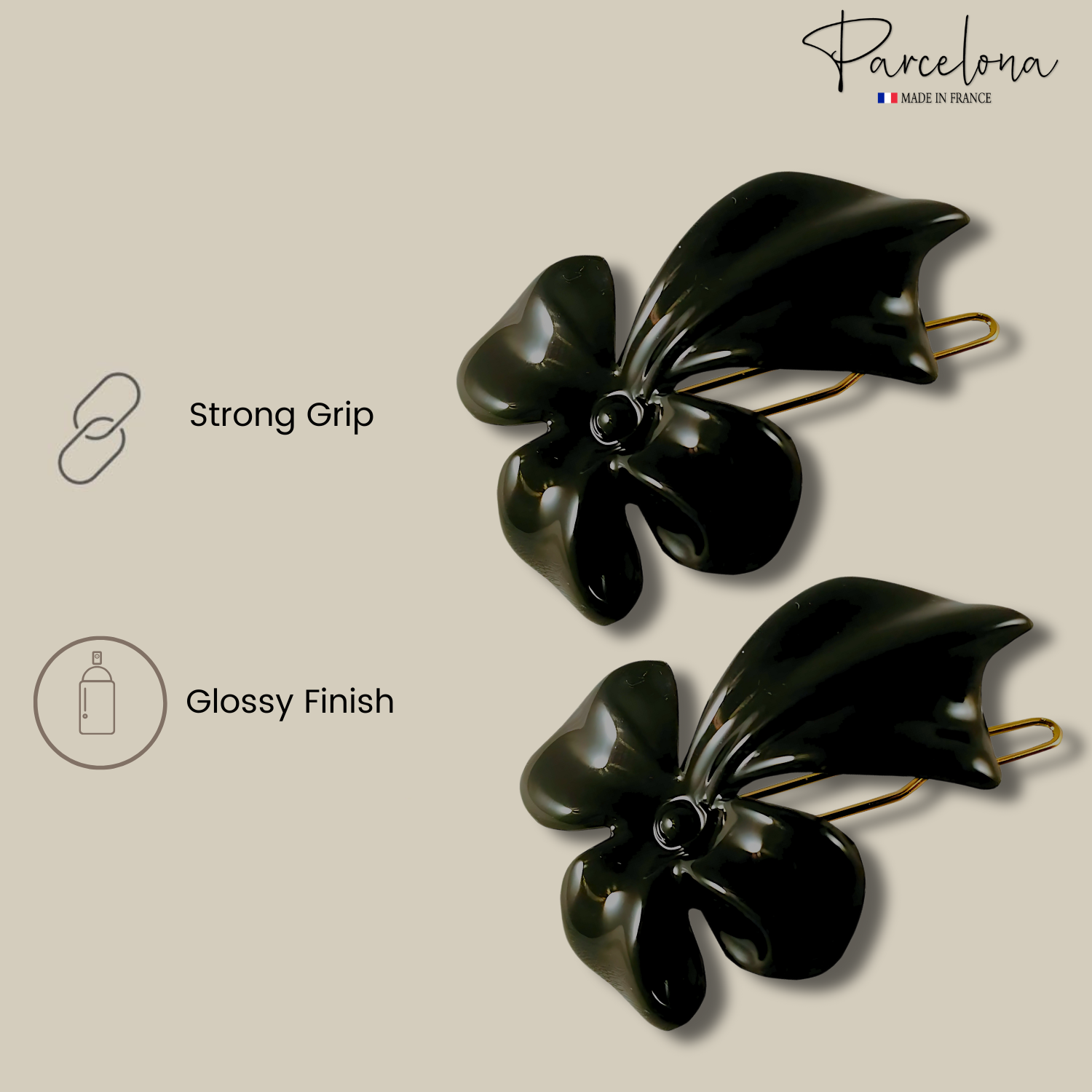 Parcelona French Lunaria Flower Small Black Snap Pin Hair Barrette Clips