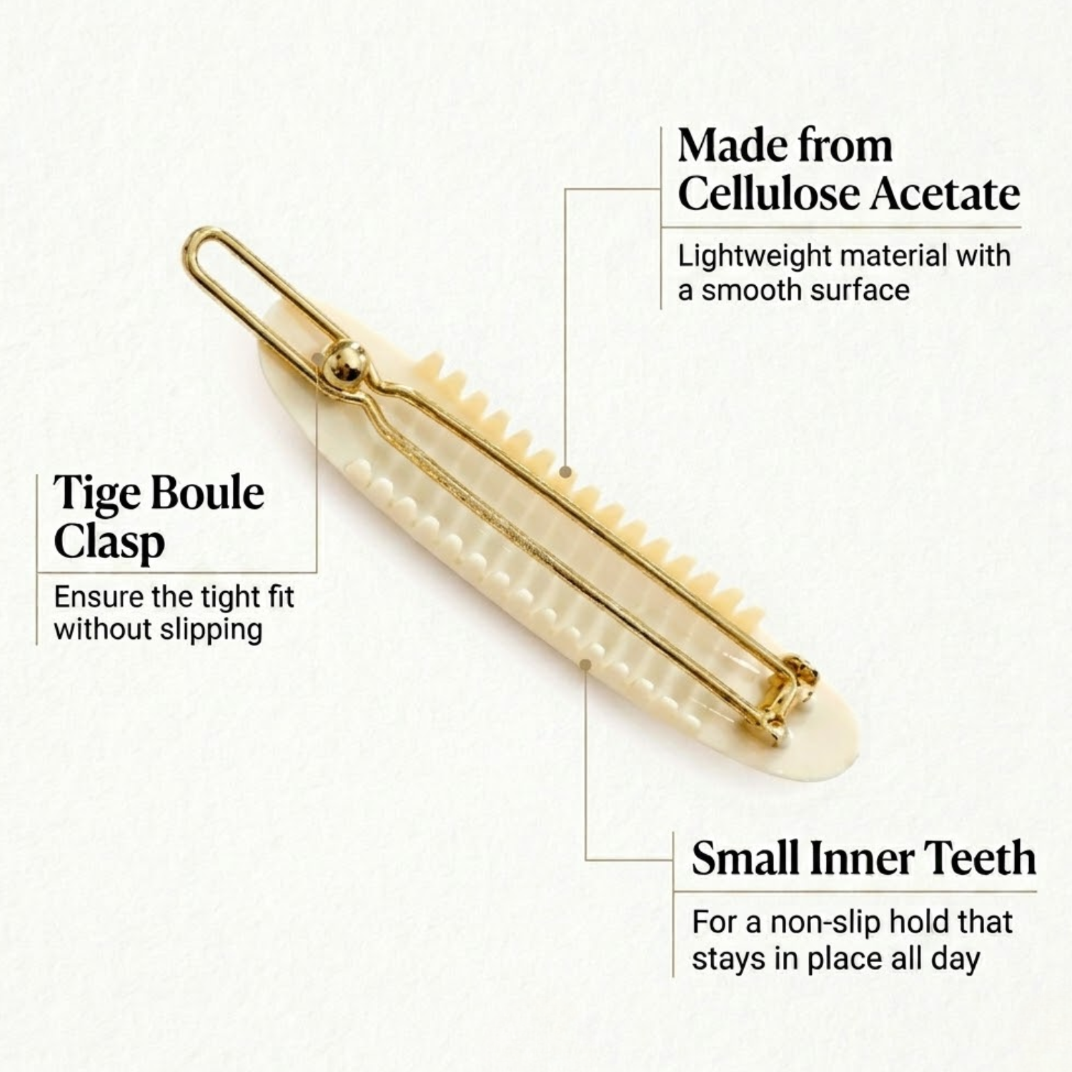 French Amie Oval Hair Barrette Clip Set of 2 Cellulose Acetate Tige Boule Clasp