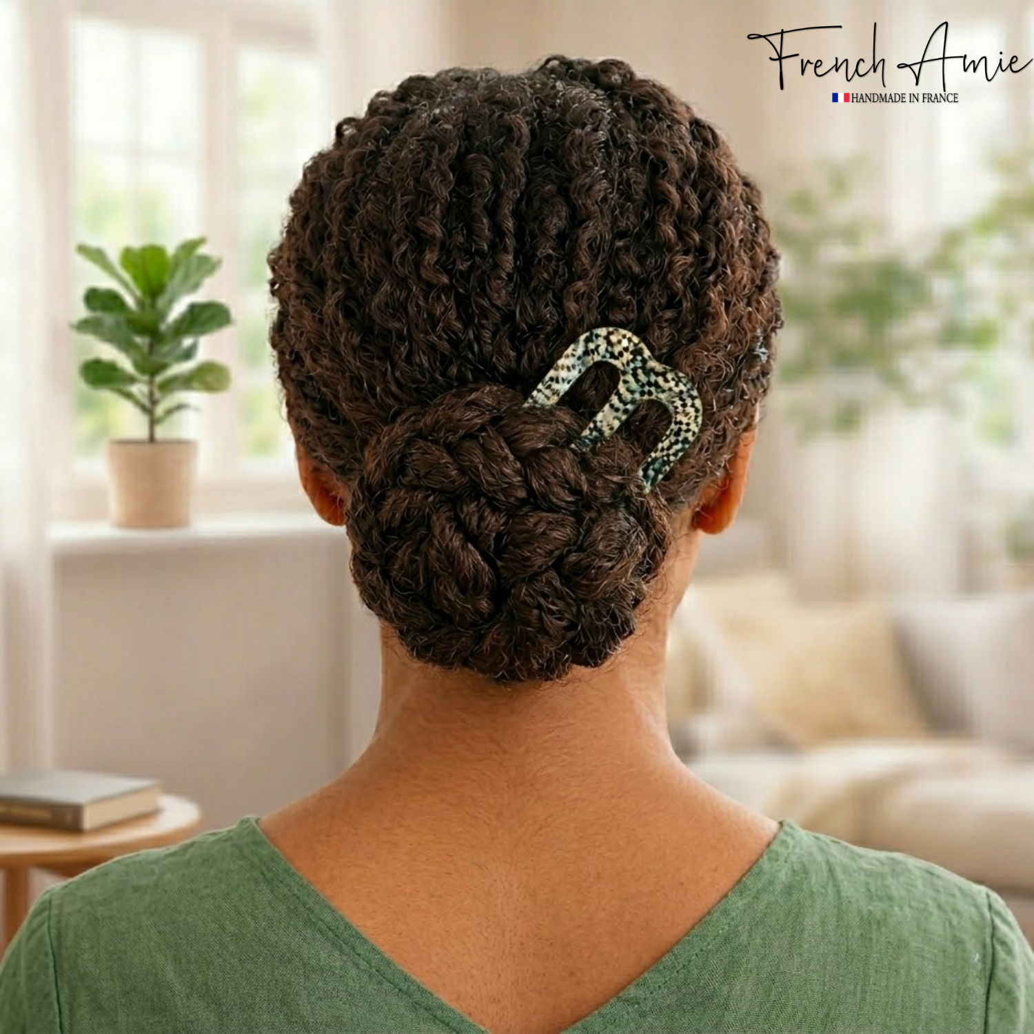 French Amie Tri Prongs 3" Medium Handmade Cellulose Bun Holder Women Hair Pin