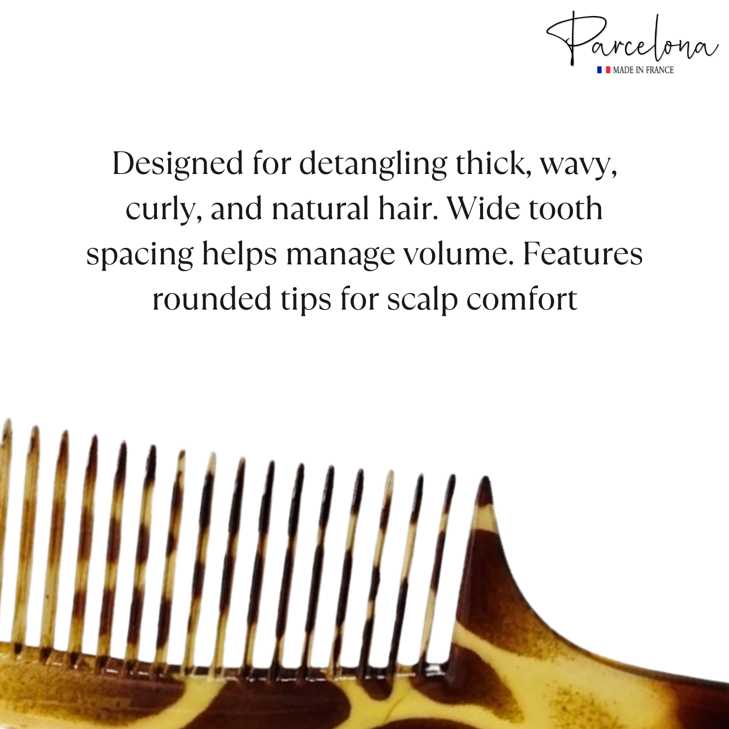 Parcelona 2pc Wide Tooth Comb Set French Cellulose Acetate Hair Detangler Combs