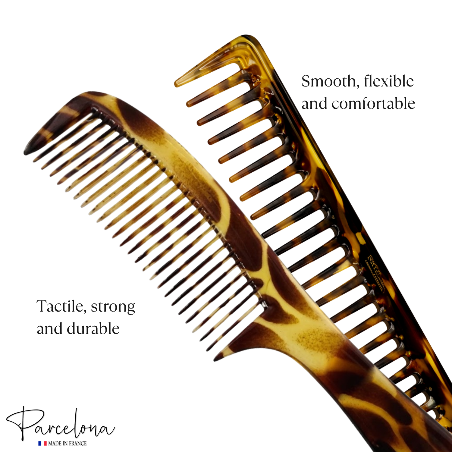 Parcelona 2pc Wide Tooth Comb Set French Cellulose Acetate Hair Detangler Combs