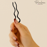 Parcelona French Black Extra Large 5 Inches Wavy Crink U Shaped Hair Pin 2 Pins