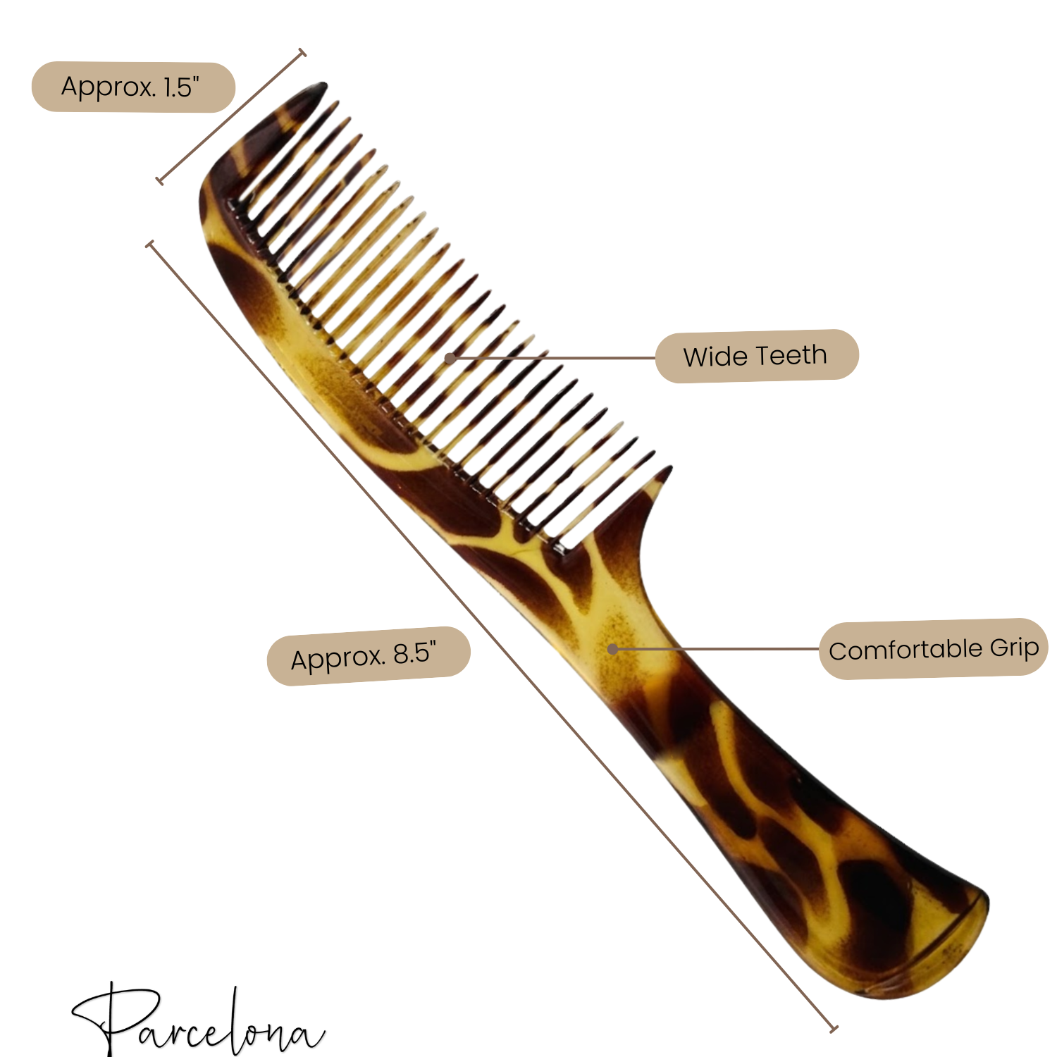 Parcelona Demeler French Giraffe Acetate Wide Tooth Detangling Styling Hair Comb Set 2pc