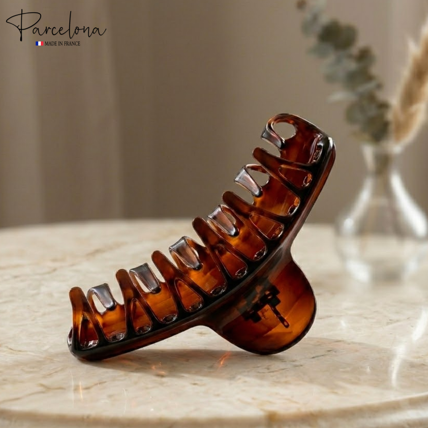 Parcelona French Curvy Large 5 Inches Long Cellulose Tortoise Shell Hair Claw